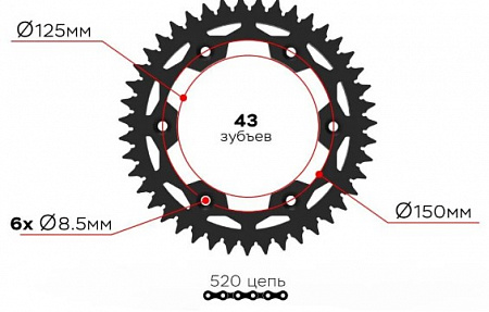 Звезда ведомая 6х150х125-43 RIVAL Звезда ведомая 6х150х125-43 RIVAL